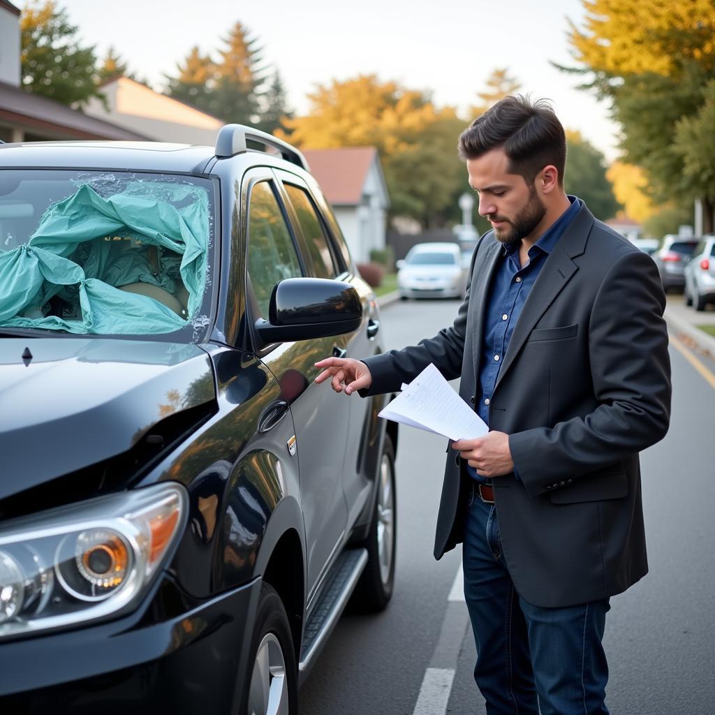 Insurance Adjuster Inspecting Car Damage