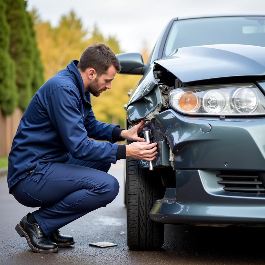 Insurance assessor inspecting car damage in Ayrshire