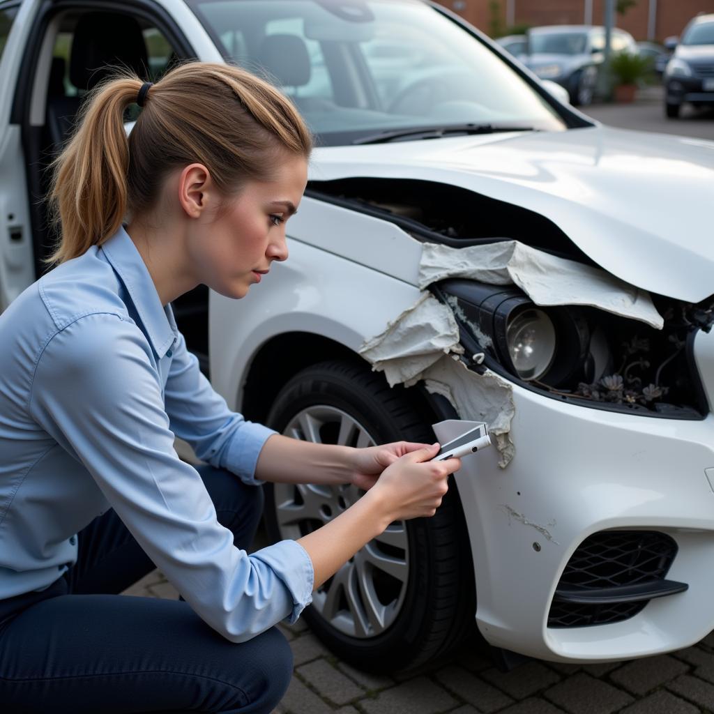 Insurance Assessment Car Damage Westhoughton: An insurance assessor inspecting car damage.