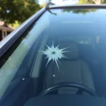 Close-up of a small chip in a car windshield in Katy, TX