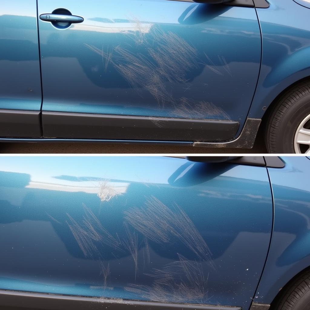 Deep scratches on a car's paint from keying