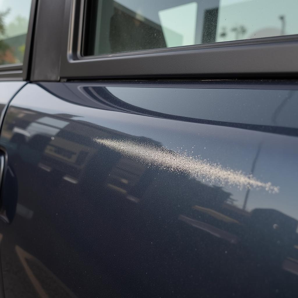 Keyed car with a superficial scratch