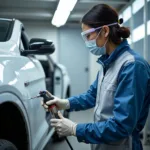 Applying Lacquer to a Car Body during Repair