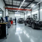 Inside a modern car body repair shop in Maldon