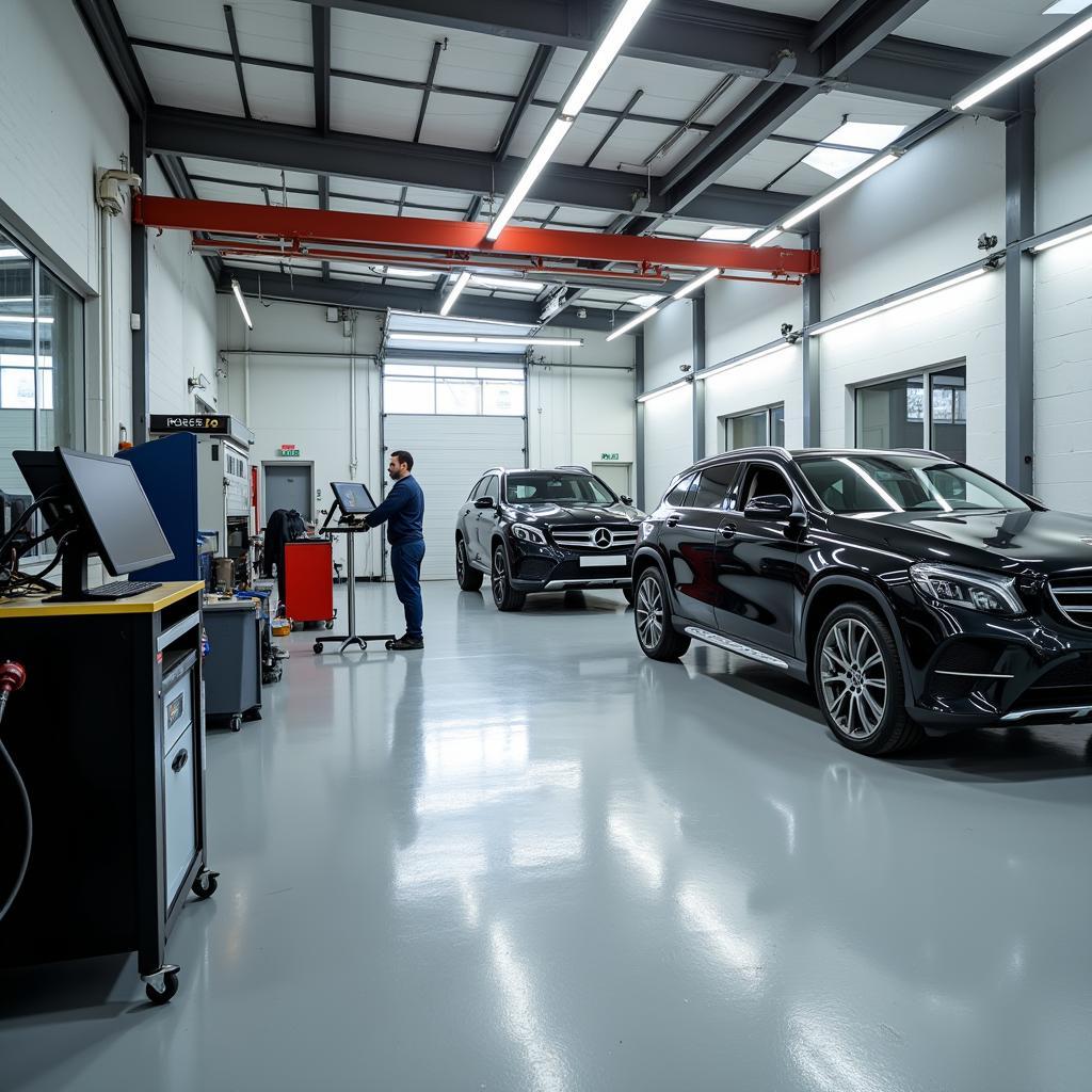 Inside a modern car body repair shop in Maldon