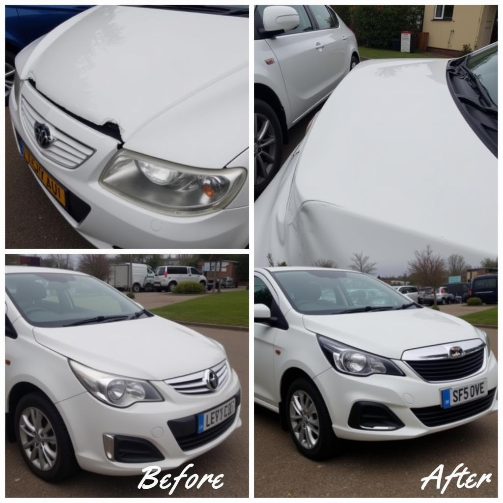 Before and after images of a car body repair in Mansfield