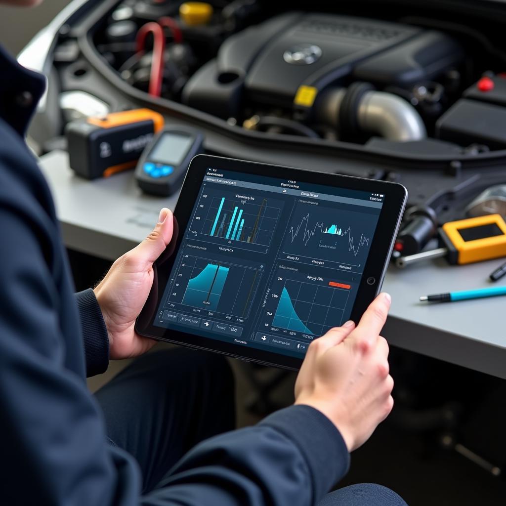 Mechanic Analyzing Diagnostic Results