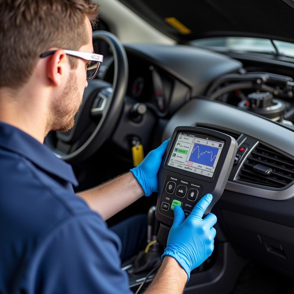 Mechanic Diagnosing a Car's AC System