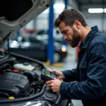 Mechanic Inspecting a Car Engine