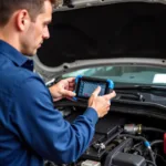 Mechanic Diagnosing Car AC Problem in Birmingham