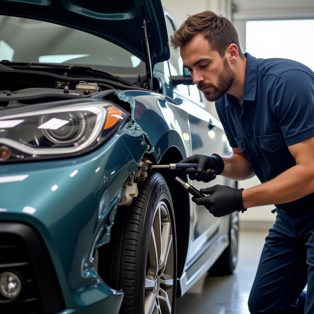 Mechanic Inspecting Car Damage