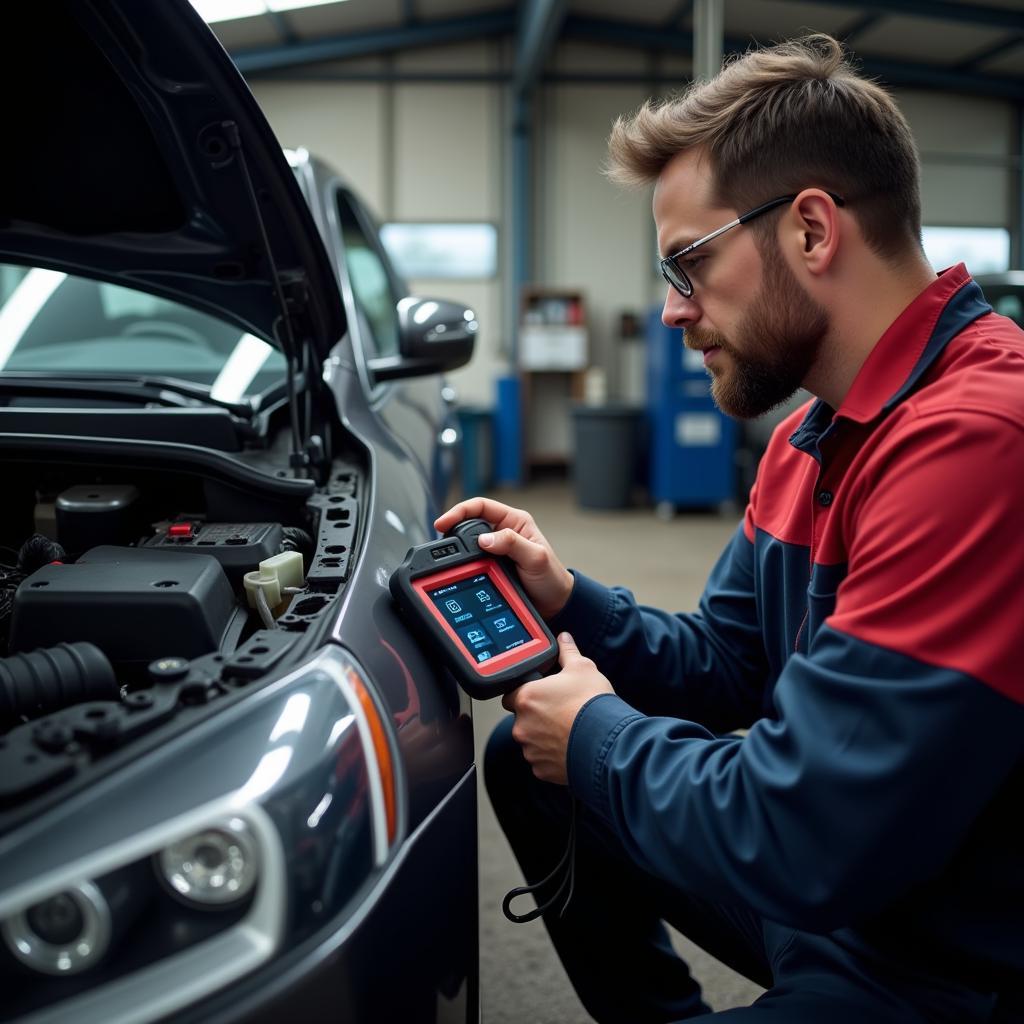 Mechanic Performing Car Diagnostic in Norwood