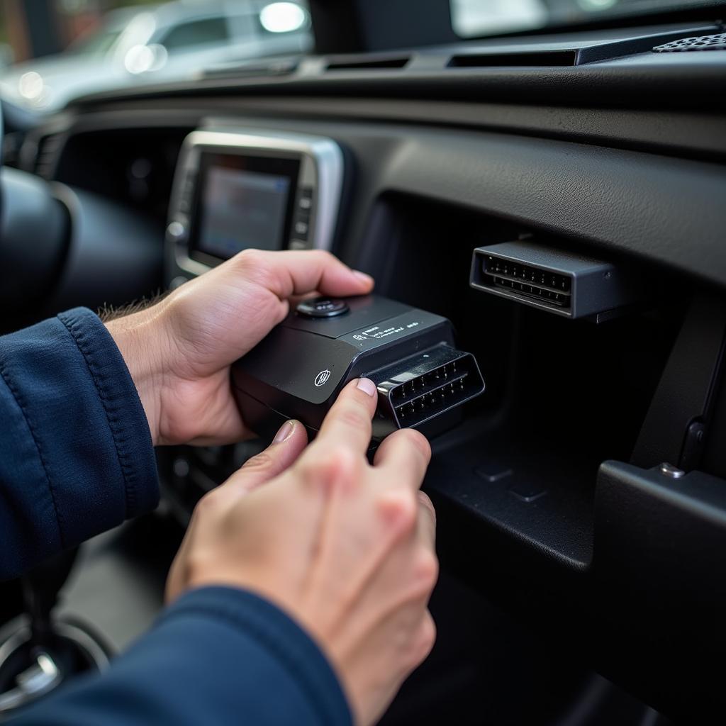 Mechanic Performing Car Diagnostic Test