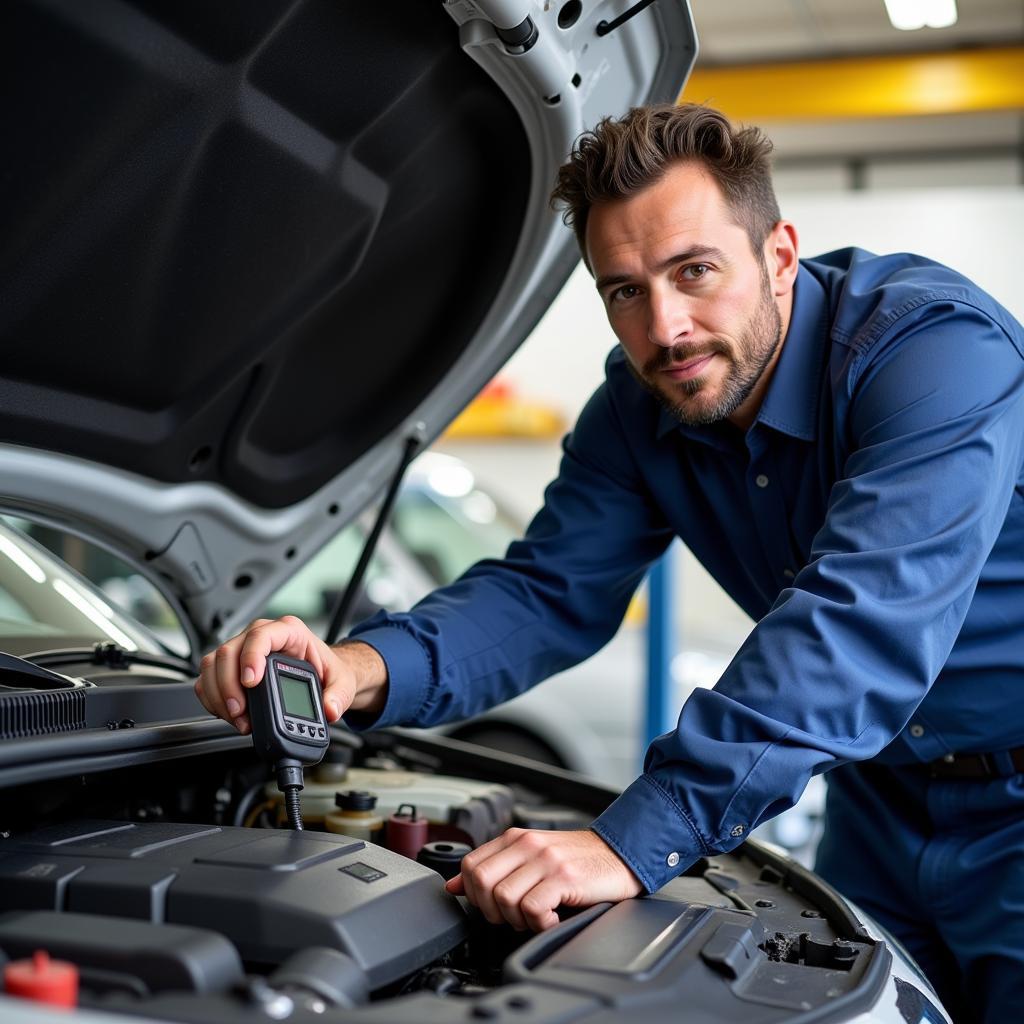 Experienced Mechanic Performing a Car Diagnostic Test