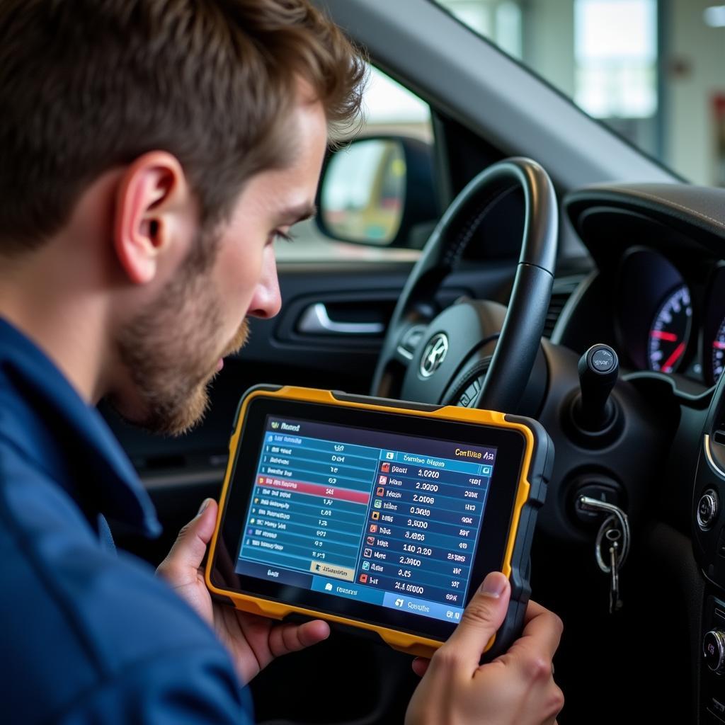 Experienced Mechanic Performing Car Diagnostic Test