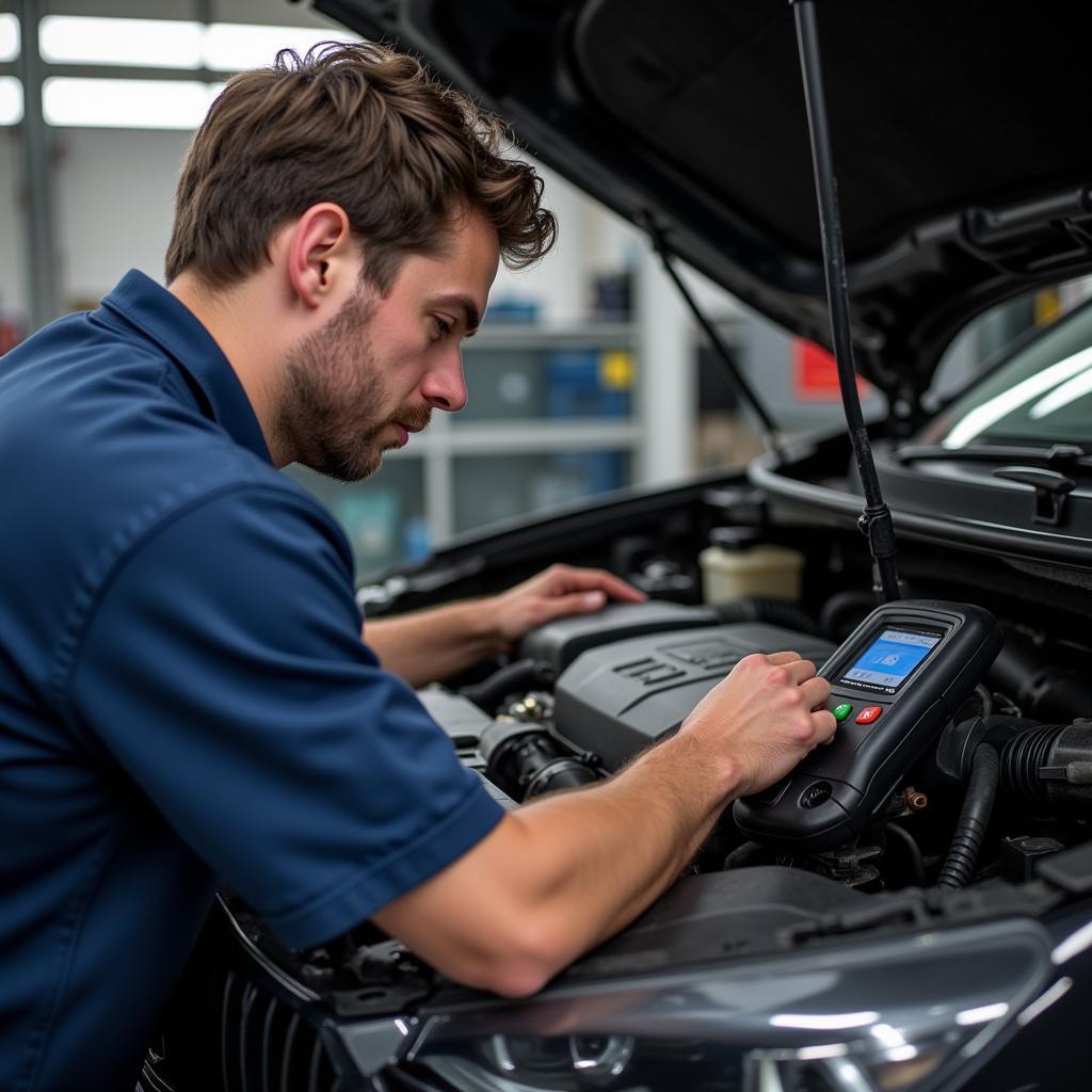 Mechanic Performing a Diagnostic Test