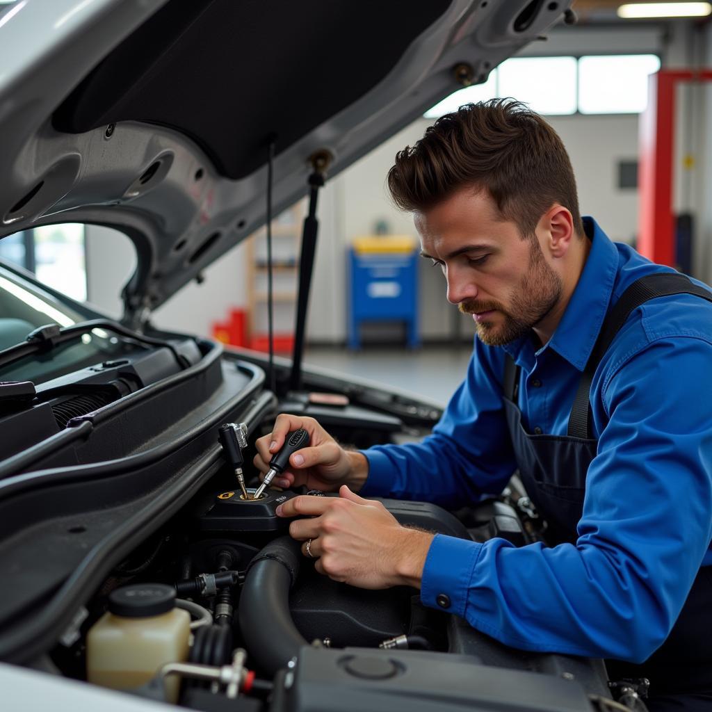 Mechanic Repairing Car Air Conditioning System