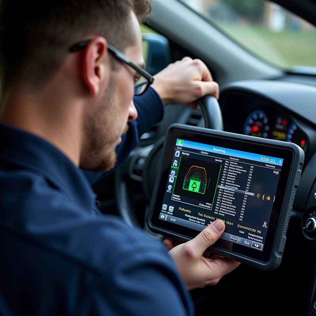 Mechanic Performing Advanced Car Diagnostics with a Professional Scan Tool