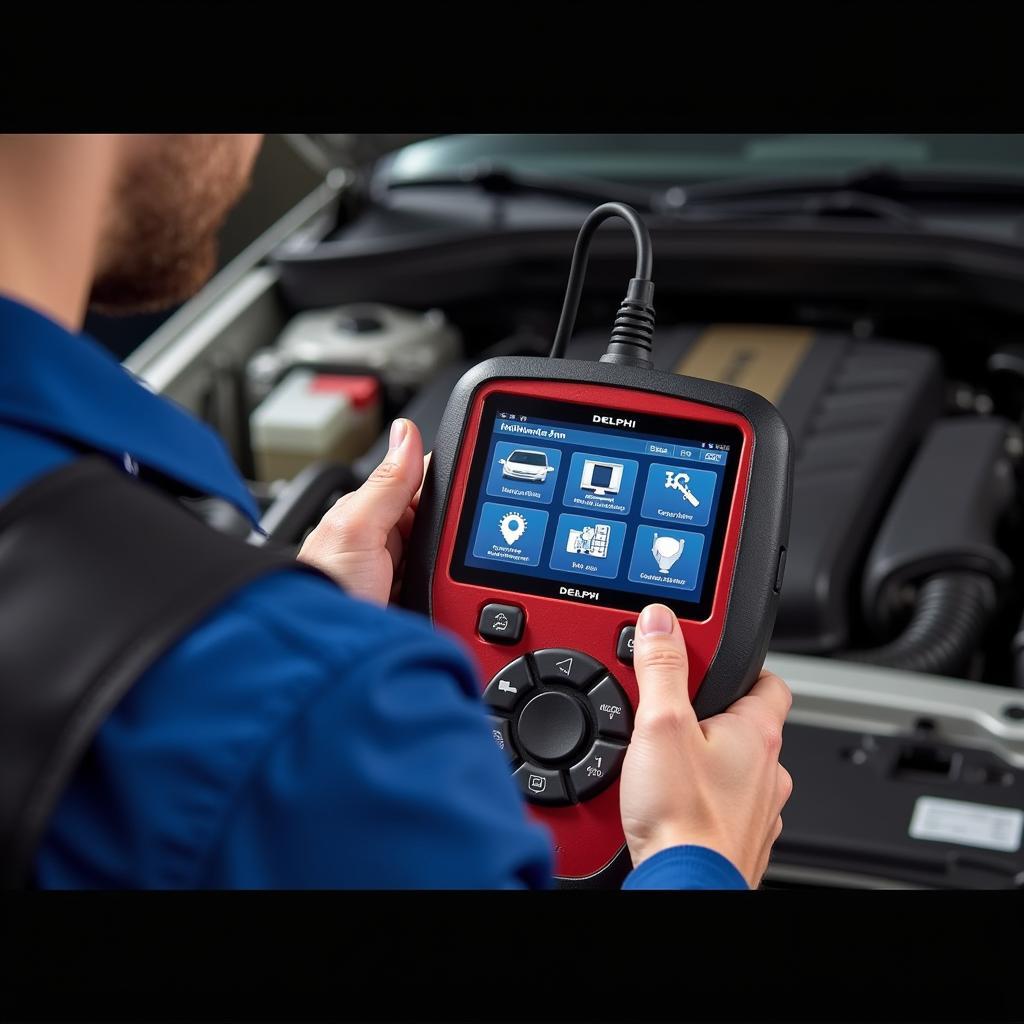 Mechanic Using Delphi Diagnostic Scanner