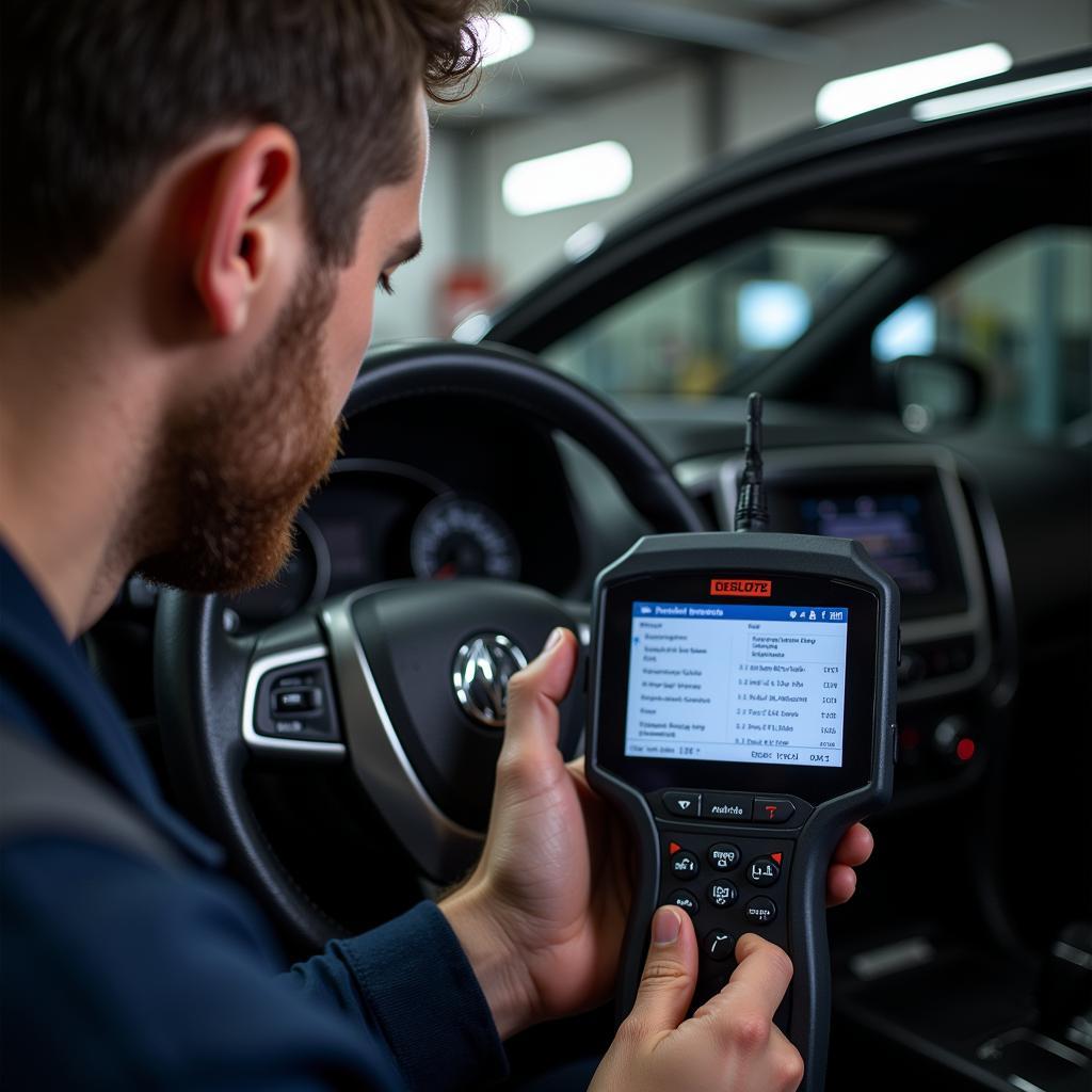 Mechanic Using a Diagnostic Scanner on a Car