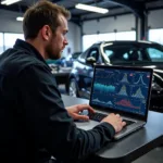 Mechanic Using Diagnostic Software on Laptop