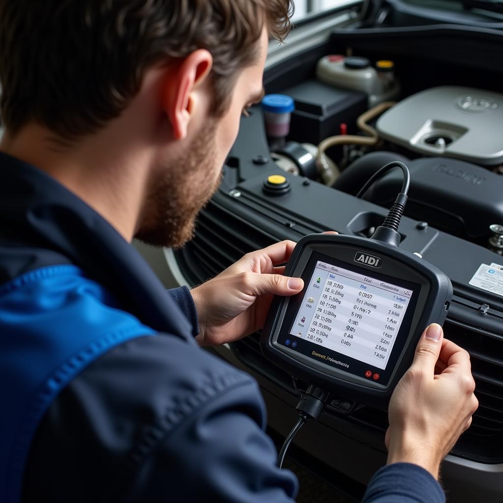 Mechanic Using a Diagnostic Tool