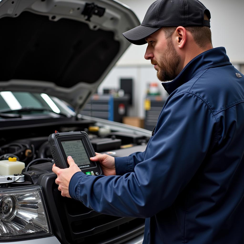 Mechanic Using a Diagnostic Tool on a Car