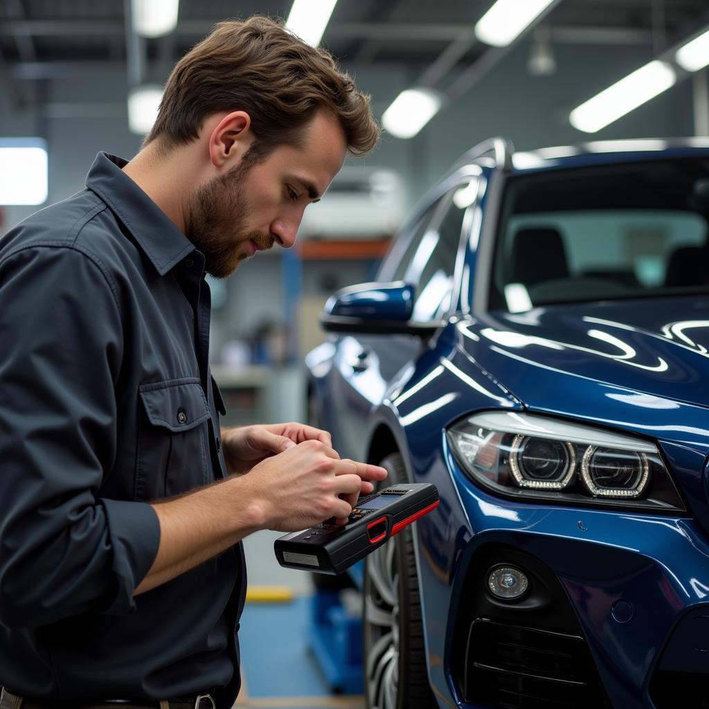 Mechanic Using Advanced Diagnostic Tool