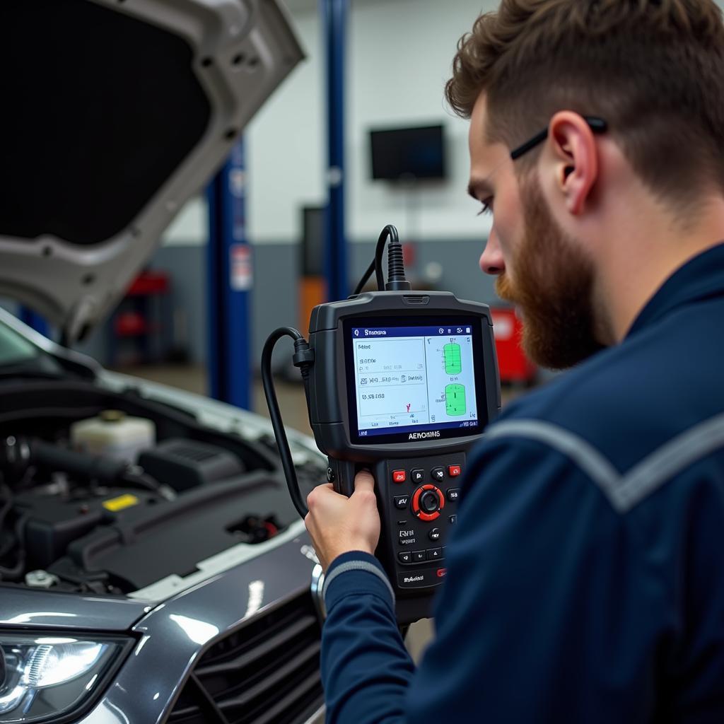 Mechanic Using a Professional Diagnostic Tool