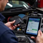 Mechanic using a Tablet-Based Diagnostic Scanner