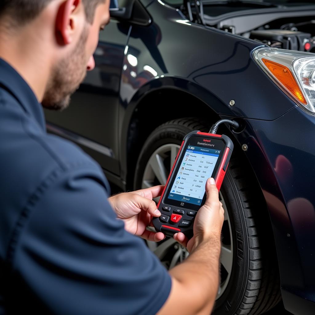 Mechanic Using Total Car Diagnostic Pro Tool