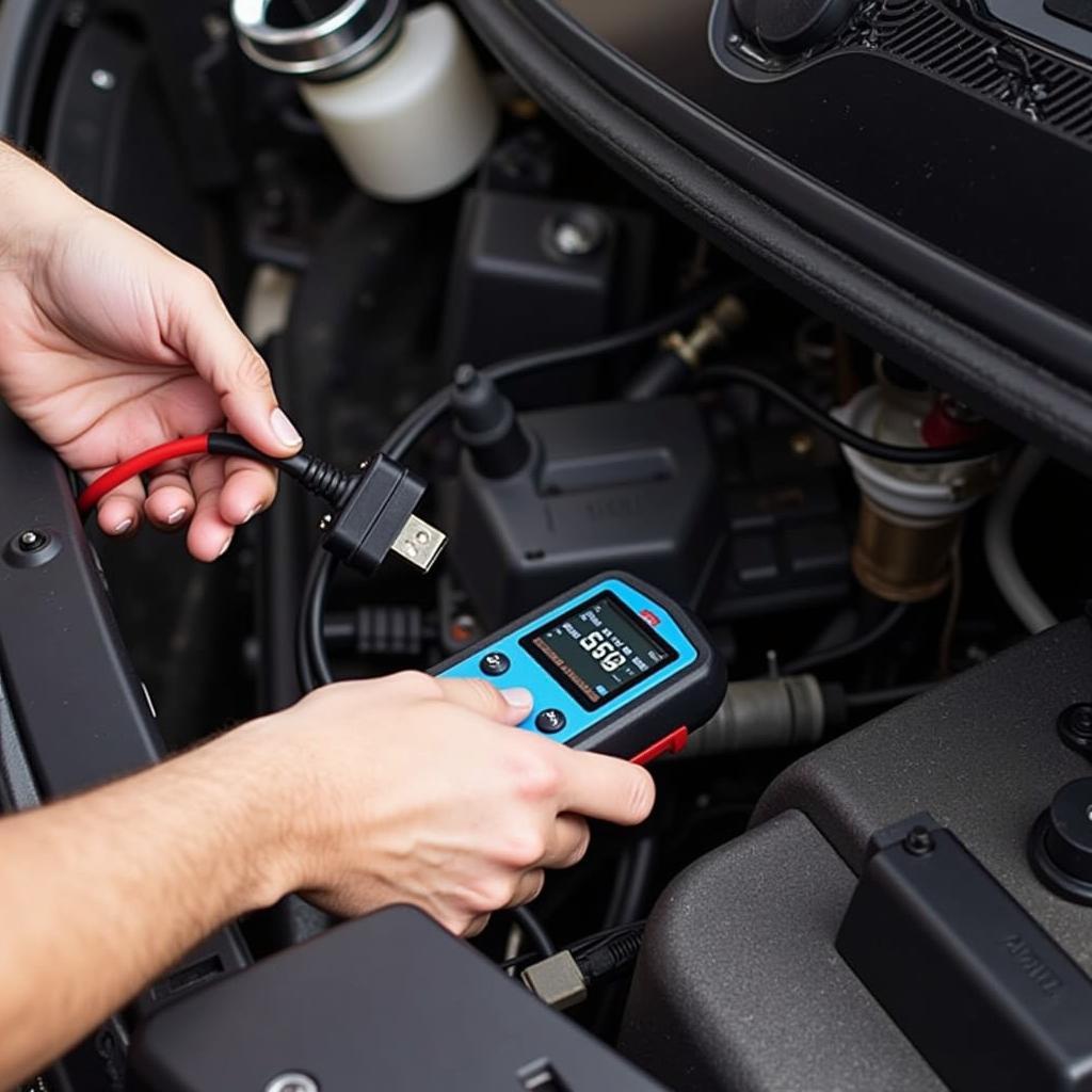 Mechanic Using a Universal Car Diagnostic Tool