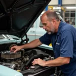 Mechanic Working on Classic Car Engine