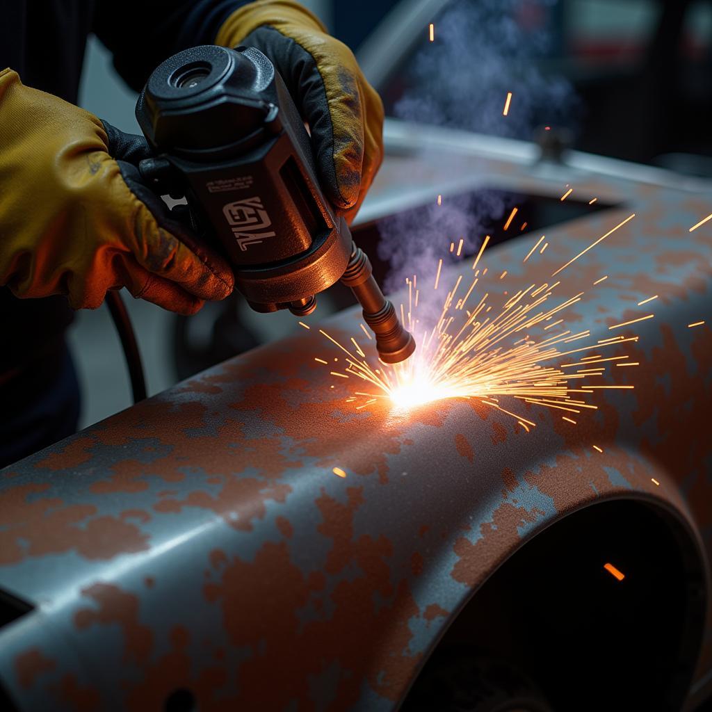 MIG welder being used for car body repair