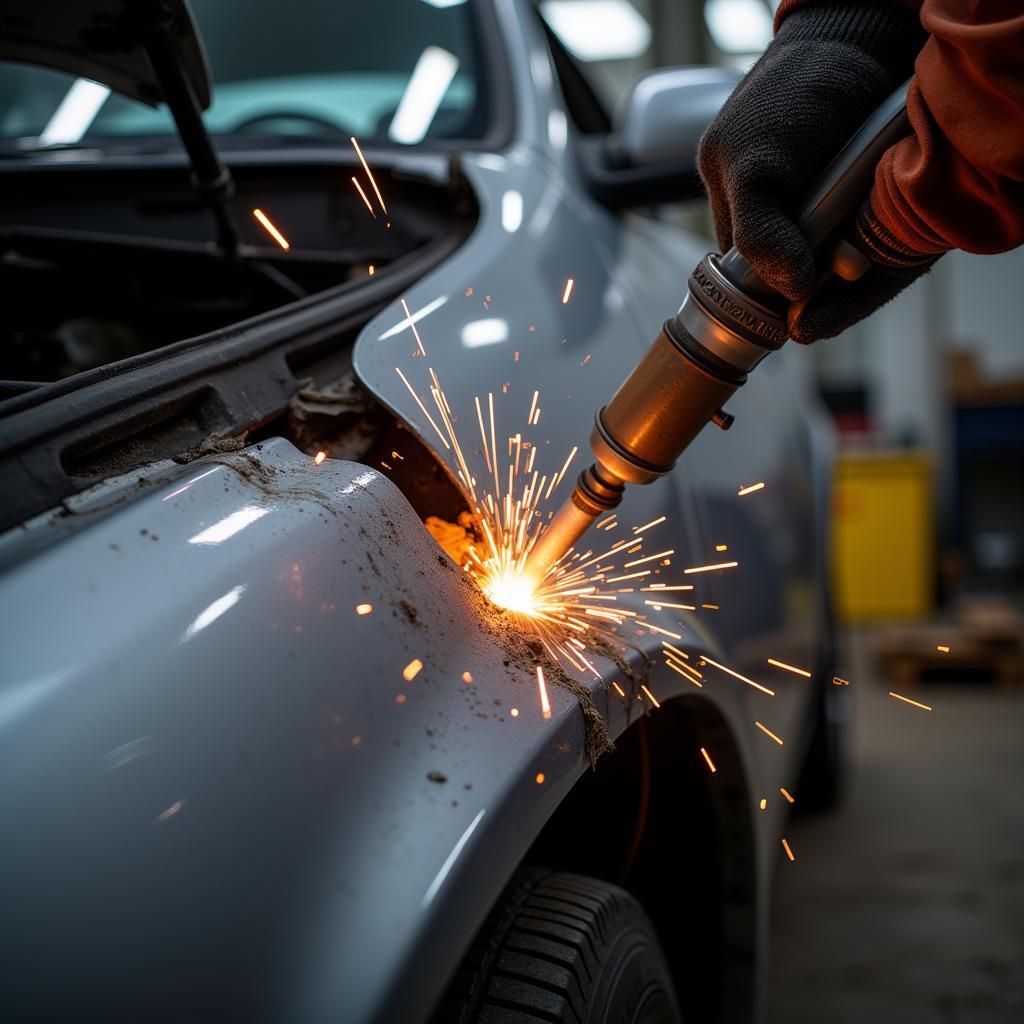 MIG Welding Process on Car Body