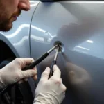 Minor Car Bodywork Repairs Newquay: Example of a small dent being repaired using PDR.