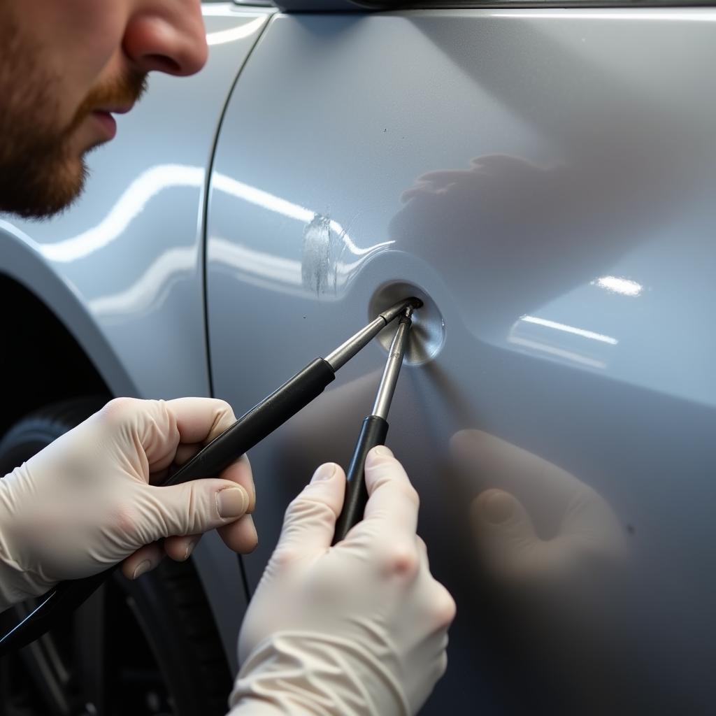 Minor Car Bodywork Repairs Newquay: Example of a small dent being repaired using PDR.