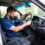 Mobile AC Repair Technician Working on a Car