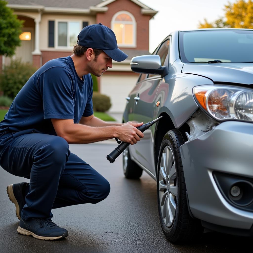 Mobile Car Body Repair Technician at Work