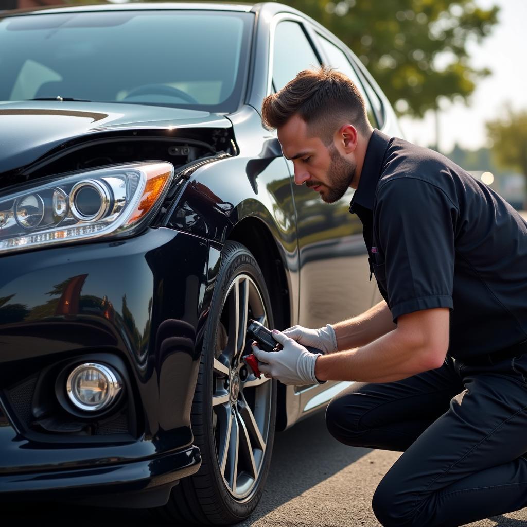 Mobile Car Body Repair Technician Working Onsite