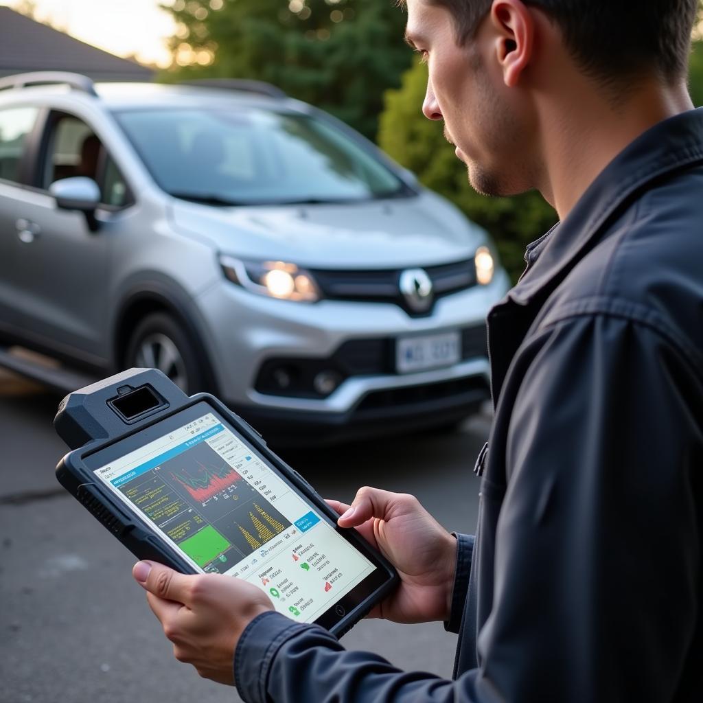 Mobile Car Diagnostic Technician Performing On-site Vehicle Diagnostics