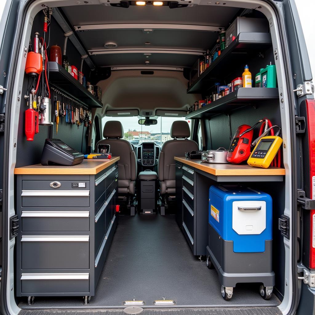 Mobile Car Diagnostic Tools and Equipment Displayed in a Van