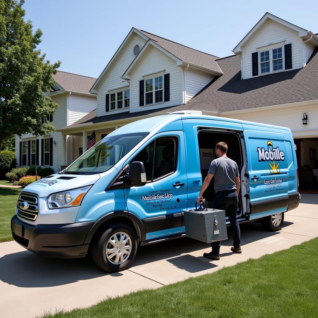 Mobile Car Key Repair Swindon - A mobile car key repair van parked outside a house, providing convenient on-site service.