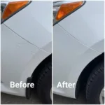 Before and after photos of a car scratch repair