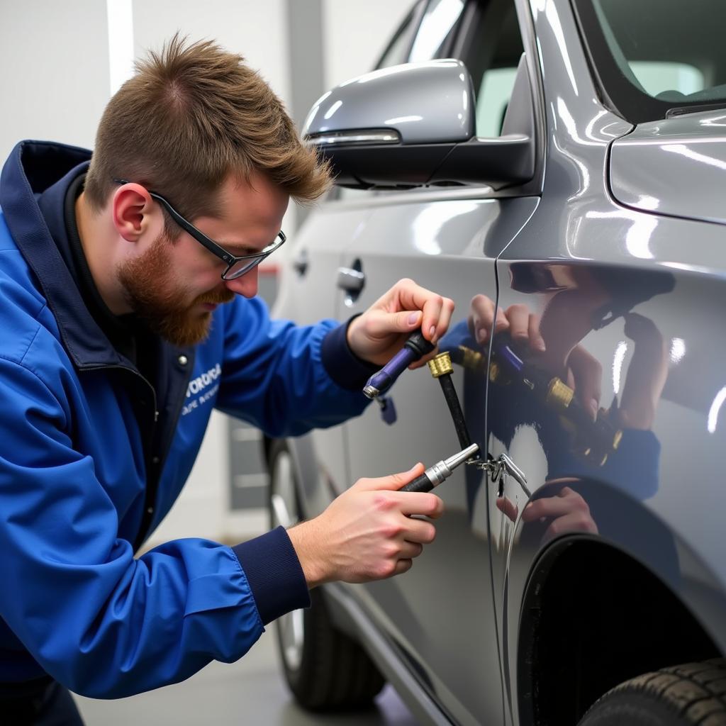 Mobile car paint repair technician working on a vehicle in Congleton