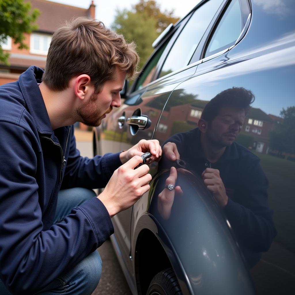 Mobile Car Paint Repair Technician Working on a Car in Medway