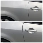 Before and after images of a mobile car paint repair in Northampton