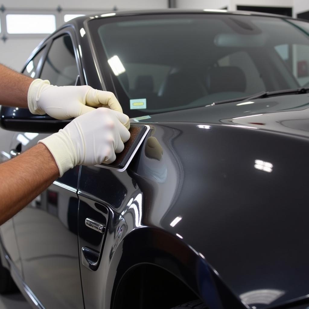 Mobile car paint repair technician matching paint color in Northampton