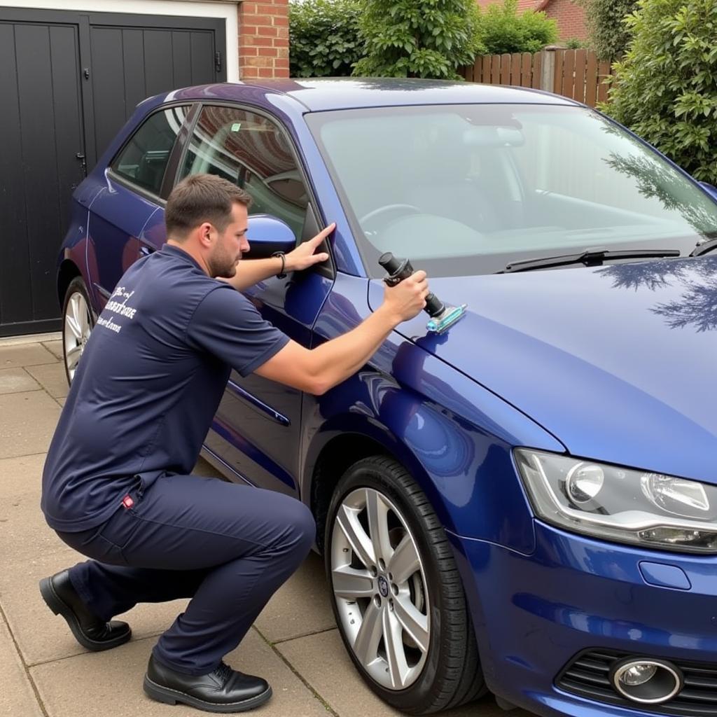 Mobile car paint repair technician working on a car in Essex