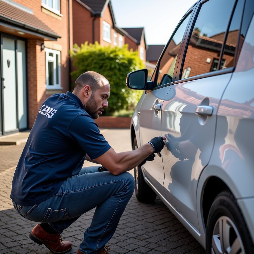 Mobile Car Paint Repair Technician Working on a Car in Birmingham